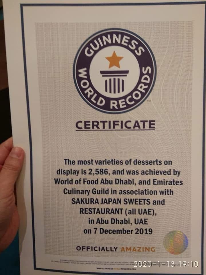 Guinness World Records certificate featuring Sakura Japan Taste